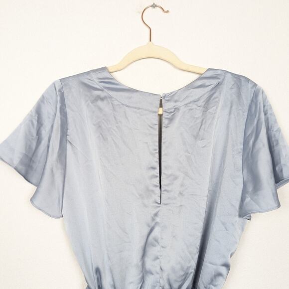 Show Me Your MuMu Light Steel Blue Luxe Satin Say I Do Romper Size L - Picture 4 of 10